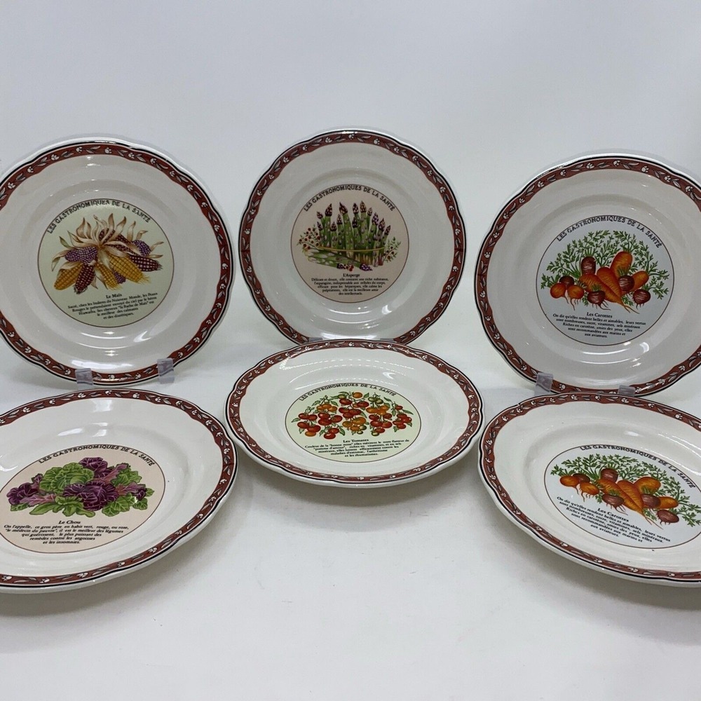 6‎ GIEN 6 1/8 inch Canape Plates Les Gastronomiques de la Sante Tomato Carrot